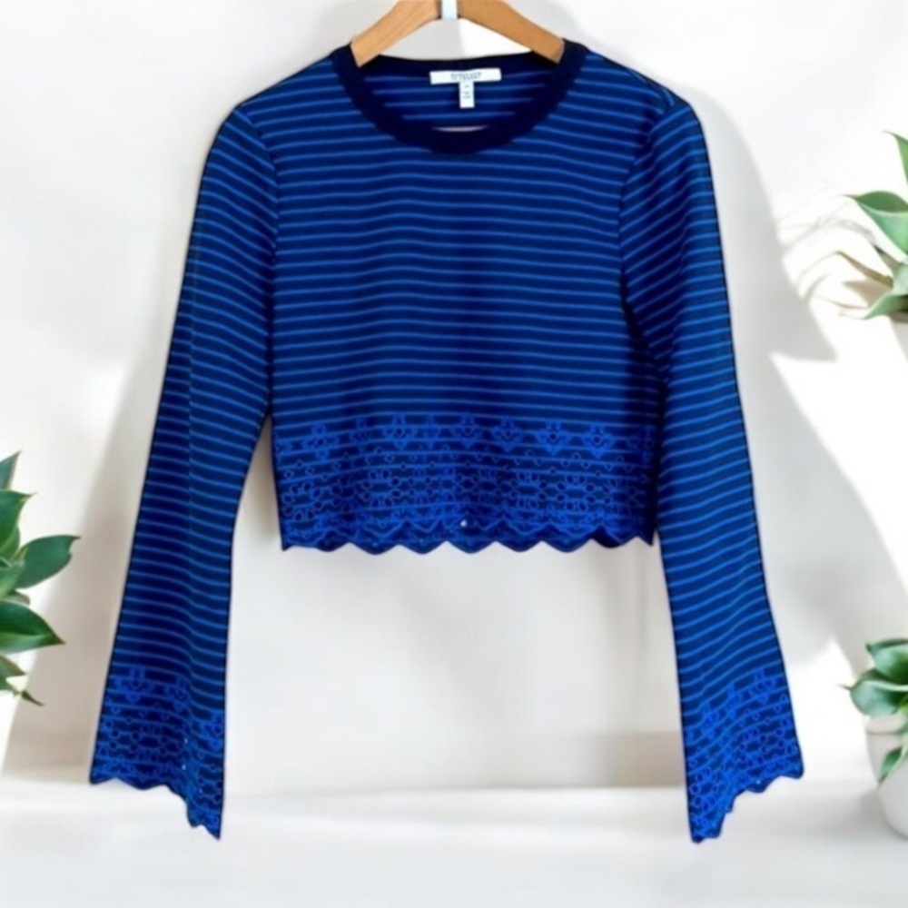 Derek Lam 10 Crosby- Striped Cropped Eyelet Detail Long Sleeve Top Small